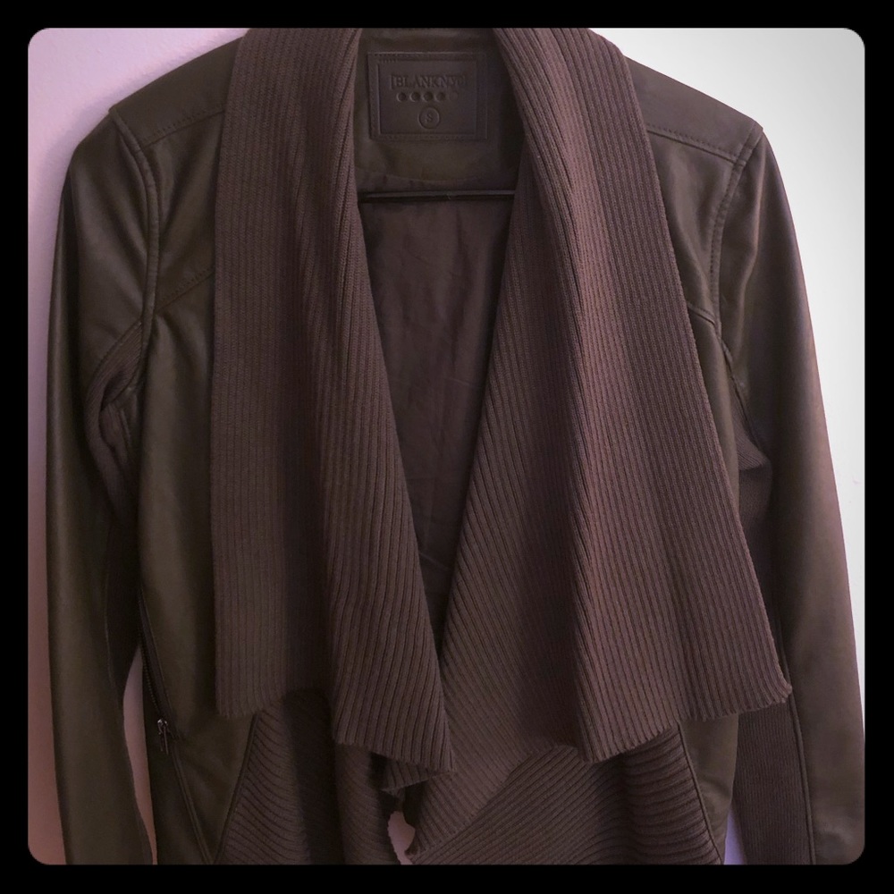 Olive green mixed media jacket by Blank NYC.